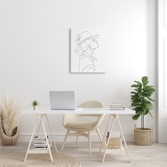 Stupell Industries Fluid Black Line Woman Modeling Hat Abstraction Canvas Wall Art